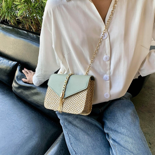 Straw woven shoulder chain bag