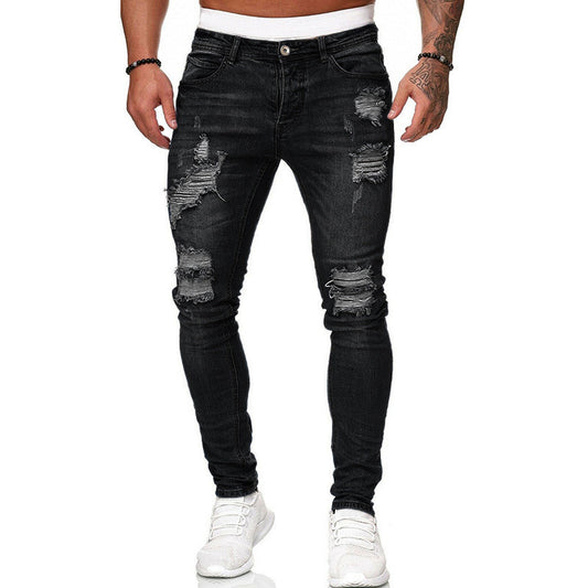 Street Style Ripped Skinny Jeans Vintage Wash