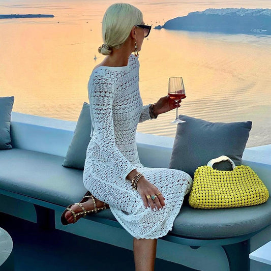 Open-back Lace Knitted Dress