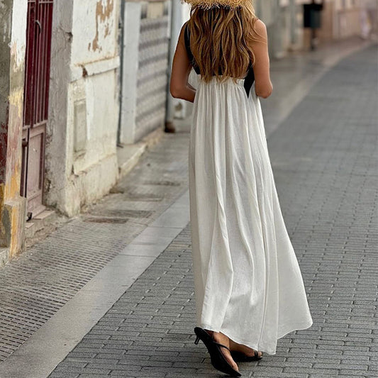 Cotton And Linen Sleeveless Dress Pure Color Halter