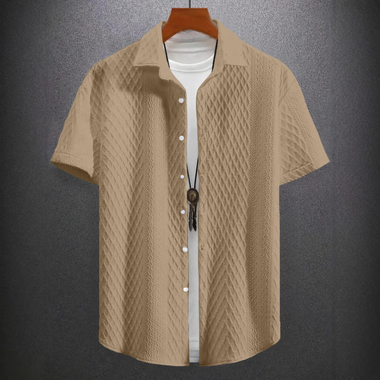 Men's Solid Color Short Sleeve Knitted Shirt With Over-turned Collar