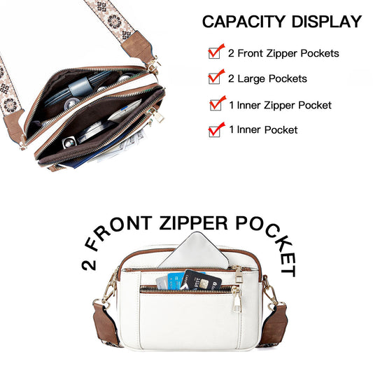 Shoulder Bag Triple-zipper With Embroidered Floral Straps Multi-functional Crossbody Bags