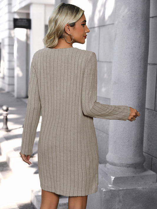 Solid-color Simple Long Sleeve Dress