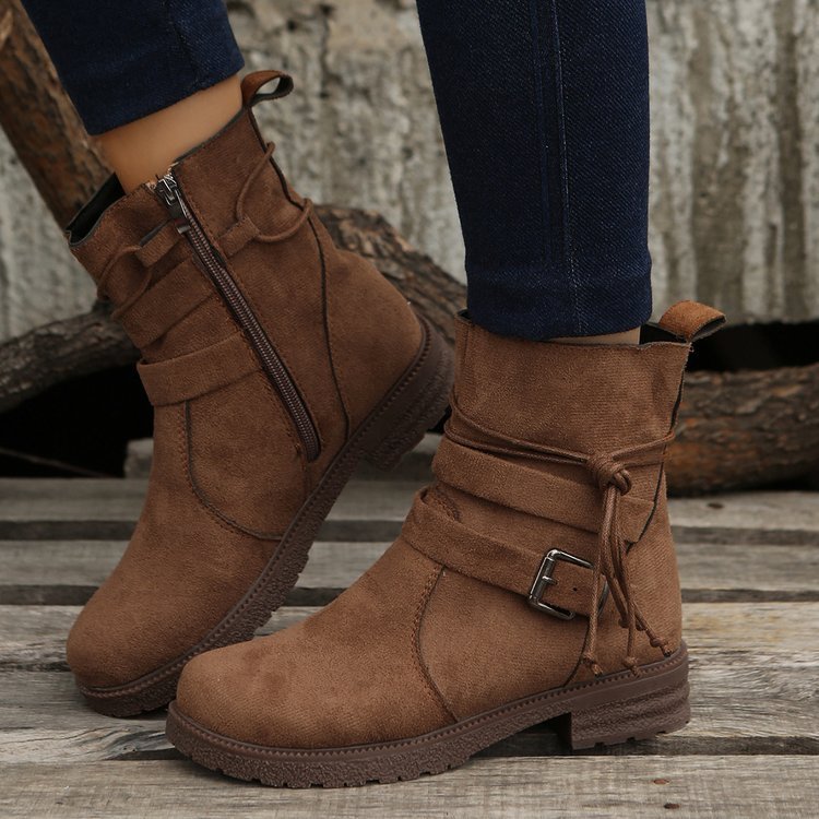 Casual Retro Boots Side Zipper Low Heel Outdoor Non Slip Ankle BootS