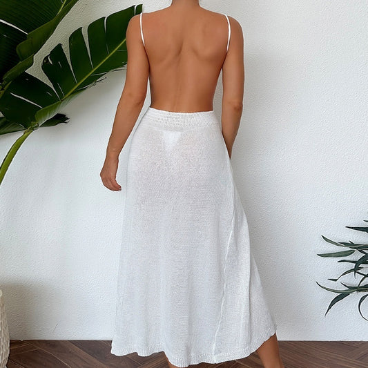 Women's Knitted Halterneck With Suspenders Sexy Cutout Dress