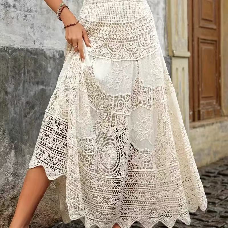 Retro Hollow Knitted Big Hem Skirt
