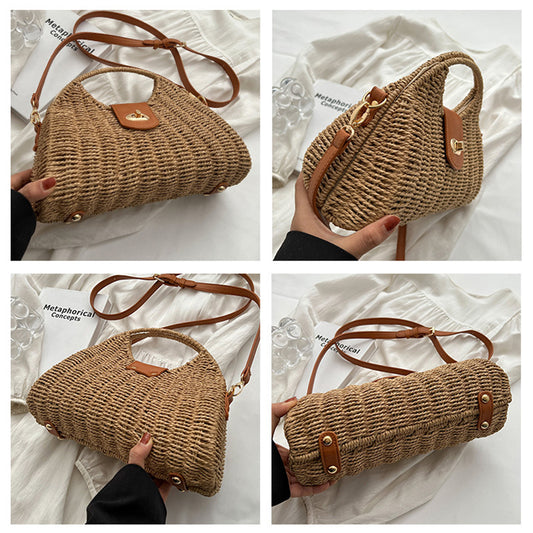 Women's Bags Fashion Straw Clash Color Handbag