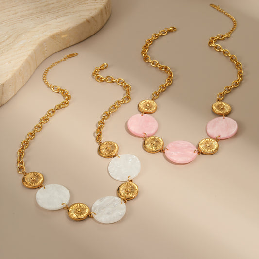 Round Acrylic Disc Pendant Stainless Steel Necklace