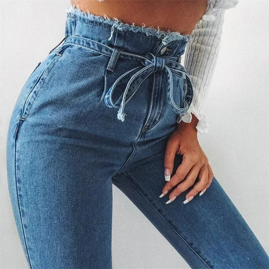 High-waisted Washed Pencil Pants Spring Temperament Denim Jeans
