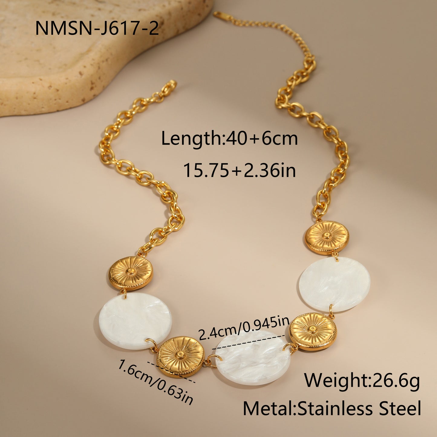 Round Acrylic Disc Pendant Stainless Steel Necklace