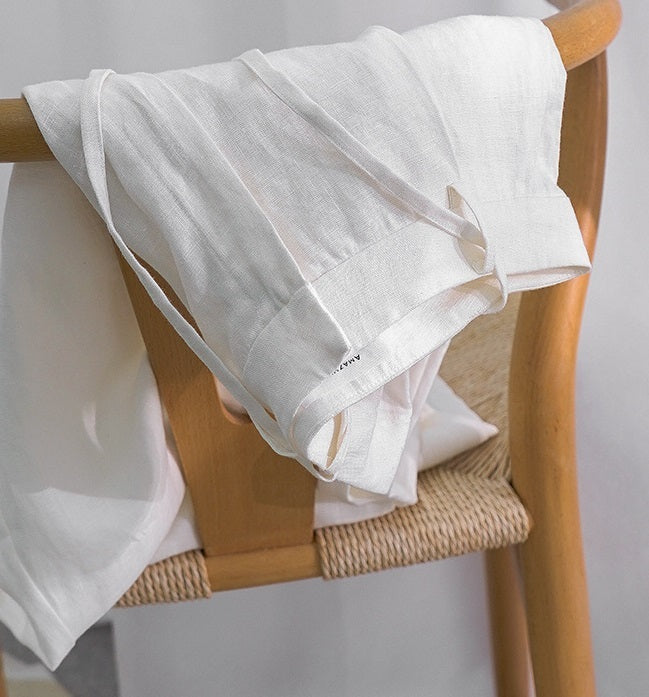 High Waist Pure Linen Lace-up Cropped Pants