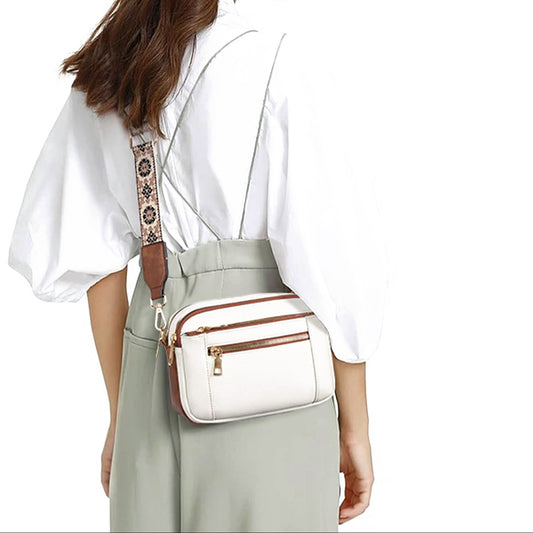 Shoulder Bag Triple-zipper With Embroidered Floral Straps Multi-functional Crossbody Bags