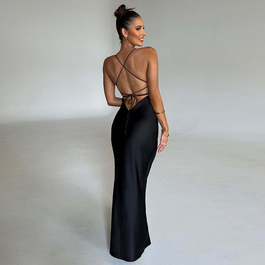 Hip Wrap Maxi Dress Slim Backless Waist