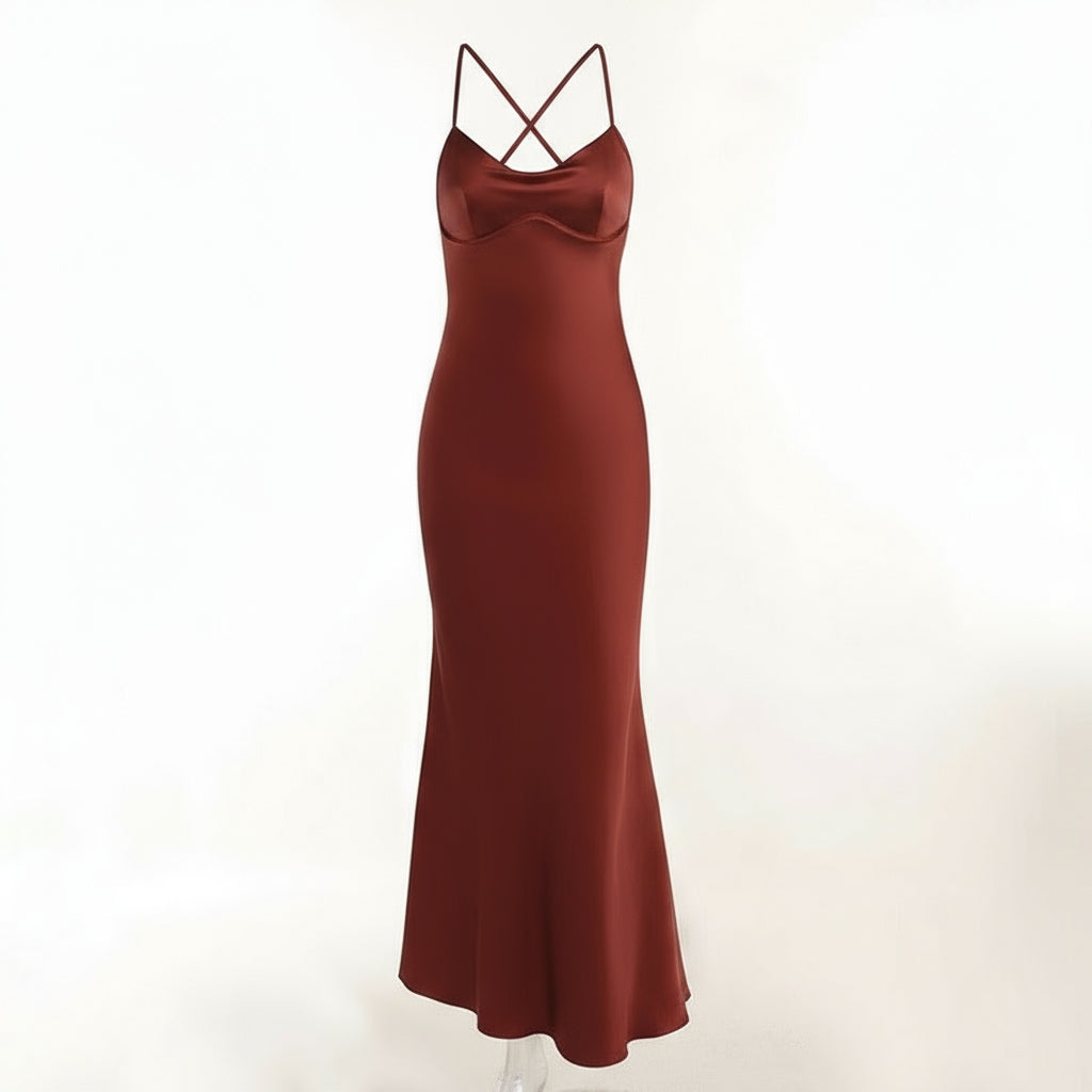 Hip Wrap Maxi Dress Slim Backless Waist