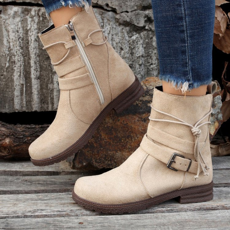 Casual Retro Boots Side Zipper Low Heel Outdoor Non Slip Ankle BootS