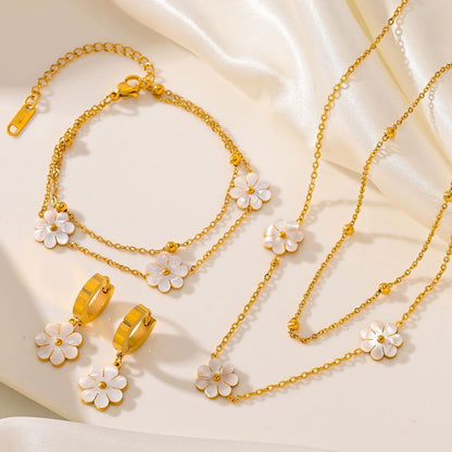 Daisy Flower Jewellery Double Layer Necklace, Earrings, Bracelet