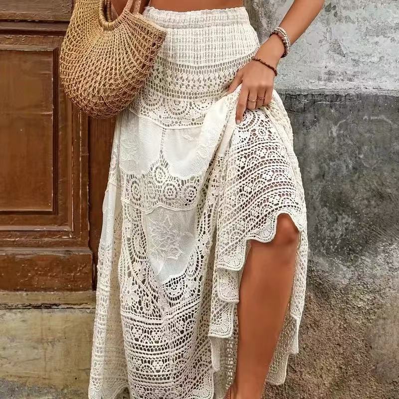 Retro Hollow Knitted Big Hem Skirt