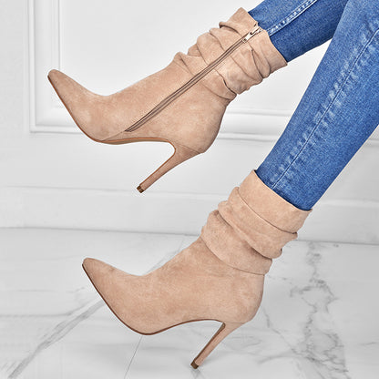 Pointed Toe Stiletto Heel Ankle Boots Side Zipper Shoes