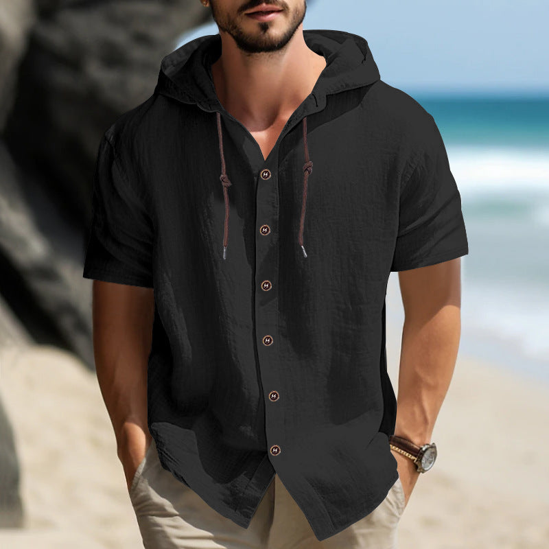 Hooded Shirt Sports-Casual Short-sleeved Summer Shirt