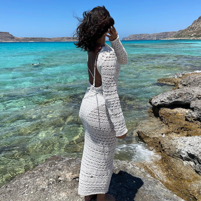 Open-back Lace Knitted Dress