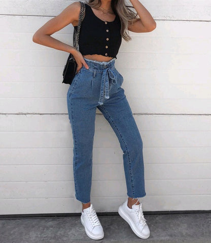 High-waisted Washed Pencil Pants Spring Temperament Denim Jeans