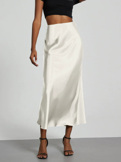 Slim Fit Satin Skirt Solid Color Long Skirt