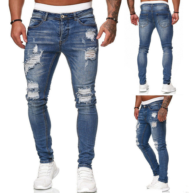 Street Style Ripped Skinny Jeans Vintage Wash