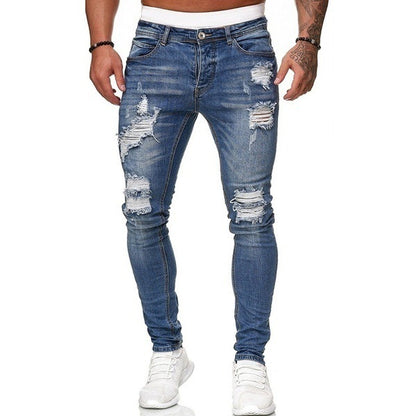 Street Style Ripped Skinny Jeans Vintage Wash