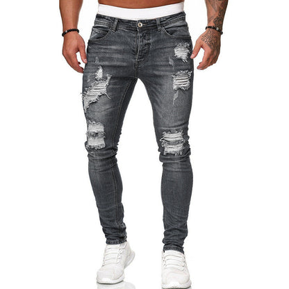 Street Style Ripped Skinny Jeans Vintage Wash