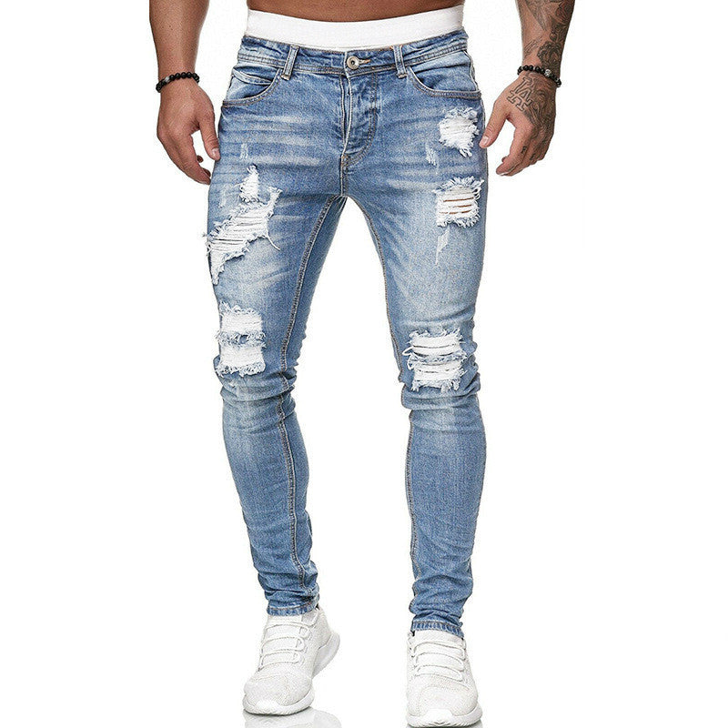 Street Style Ripped Skinny Jeans Vintage Wash