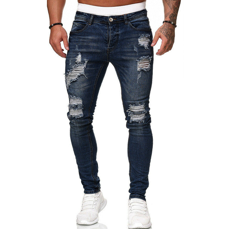 Street Style Ripped Skinny Jeans Vintage Wash
