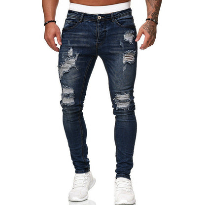 Street Style Ripped Skinny Jeans Vintage Wash
