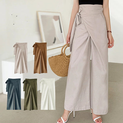 Lace-up Cotton-Linen Casual Trousers