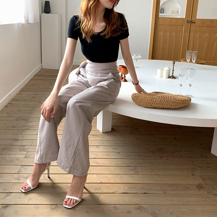 Lace-up Cotton-Linen Casual Trousers