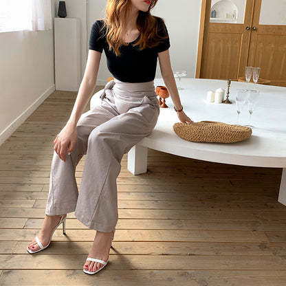 Lace-up Cotton-Linen Casual Trousers