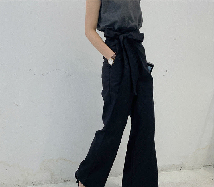 Lace-up Cotton-Linen Casual Trousers