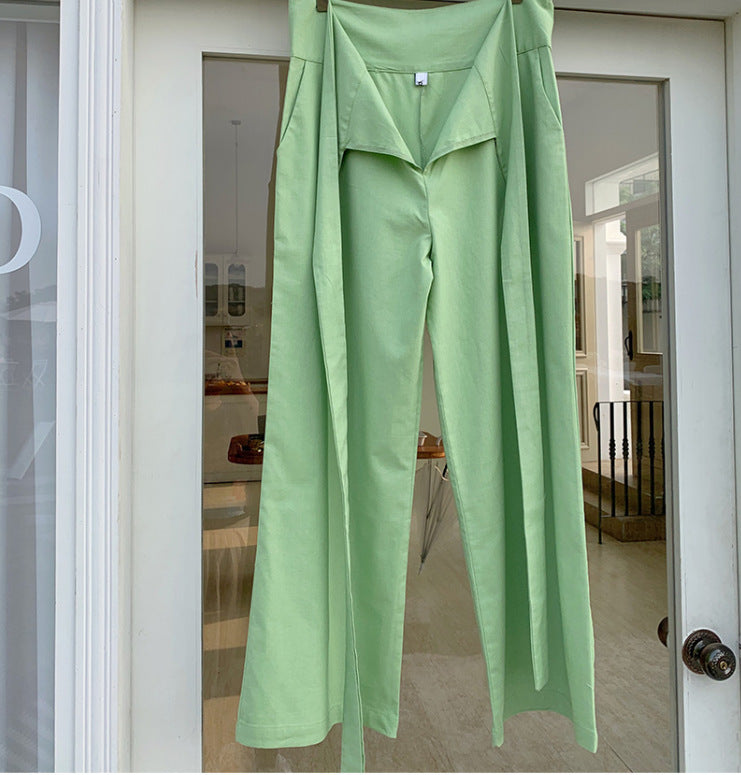 Lace-up Cotton-Linen Casual Trousers