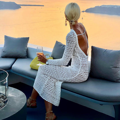 Open-back Lace Knitted Dress