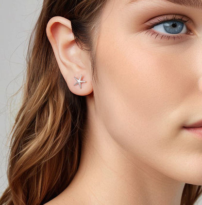 Starfish Argent Pur Ear Stud Earrings Women Simple Summer Fashion