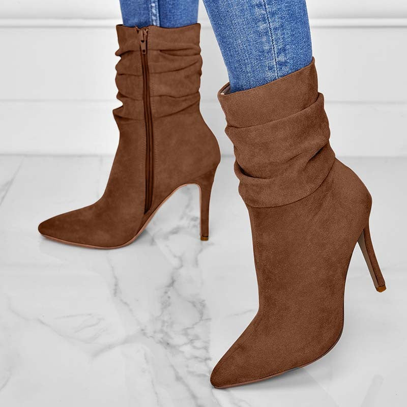 Pointed Toe Stiletto Heel Ankle Boots Side Zipper Shoes