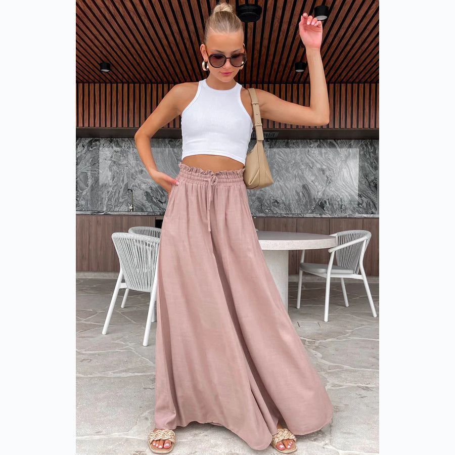 Elastic Waist Casual Wide-leg Pants