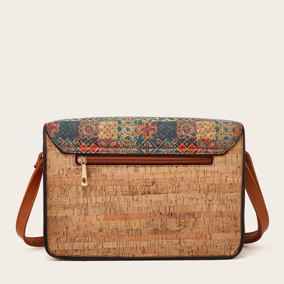 One-shoulder Crossbody Cork Printed Bag
