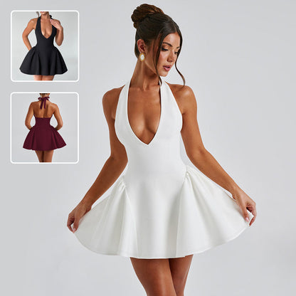 Deep V-neck Halter Dress Ins Fashion Slim Short Dress