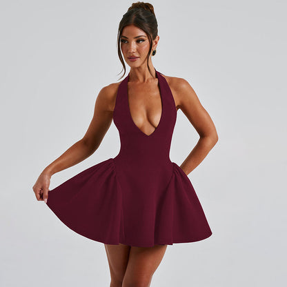 Deep V-neck Halter Dress Ins Fashion Slim Short Dress
