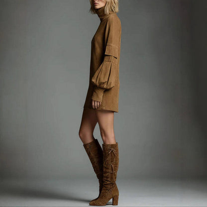 High Collar Long Sleeve Short Dress Fall
