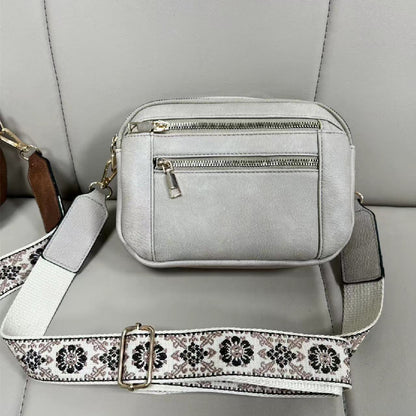 Shoulder Bag Triple-zipper With Embroidered Floral Straps Multi-functional Crossbody Bags