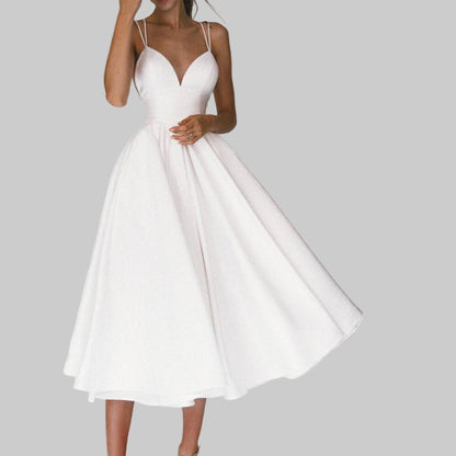 V-neck Suspender MIdi Dress