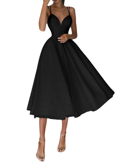 V-neck Suspender MIdi Dress