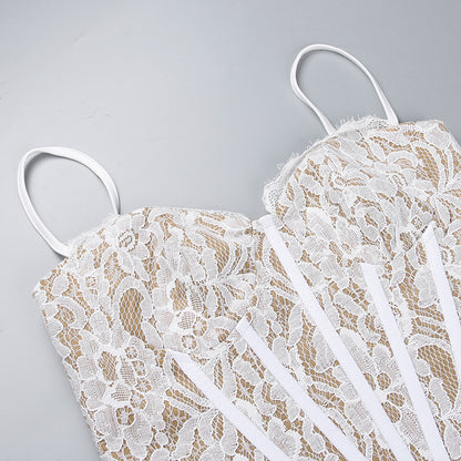 Sexy Ruffled High Side Slit Lace Dress