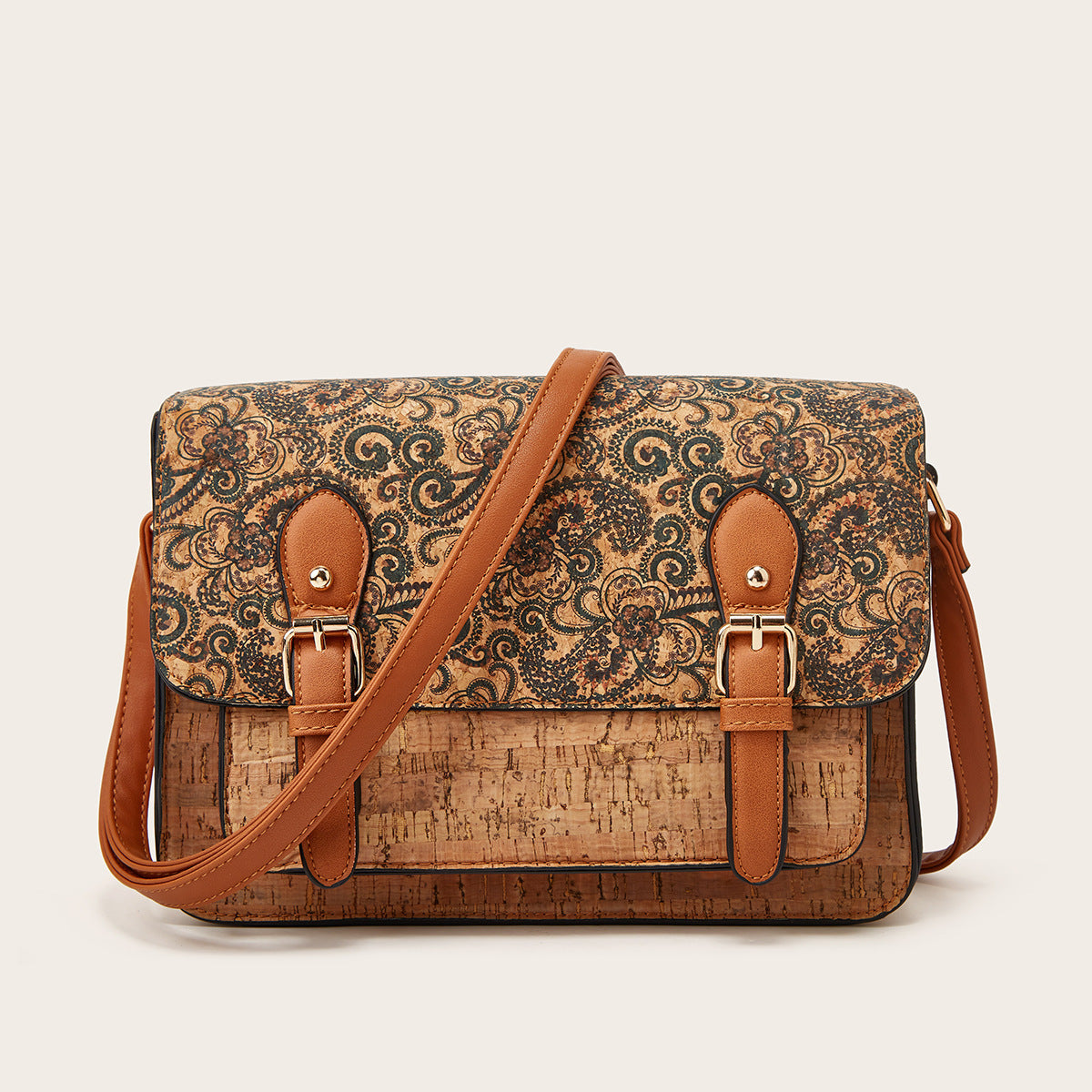 One-shoulder Crossbody Cork Printed Bag